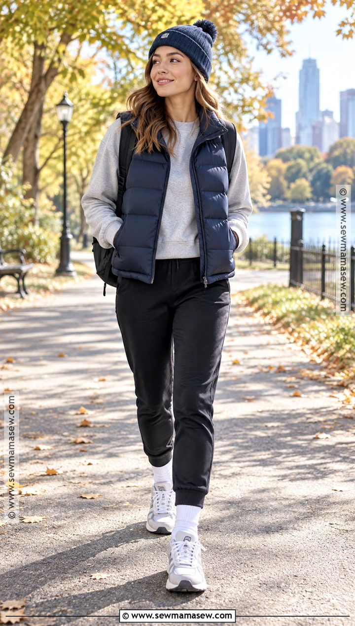 Girls Fall Outfit With a Puffer Vest and Joggers - 15 girls fall outfit ideas