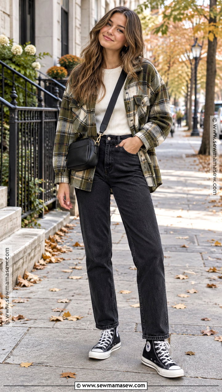 Girls Fall Outfit With a Shacket and Black Jeans - 15 girls fall outfit ideas