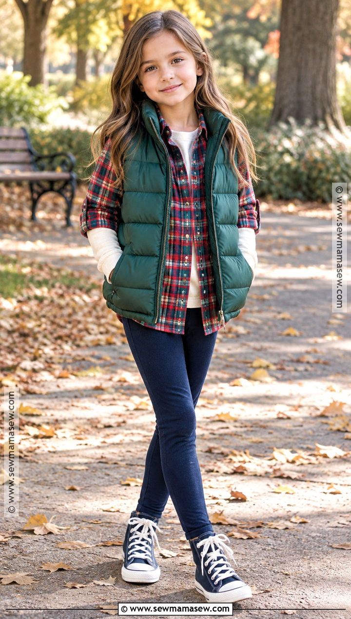 Girls Fall Plaid Shirt And Leggings Outfit - 20 fall outfits for girls 7-8
