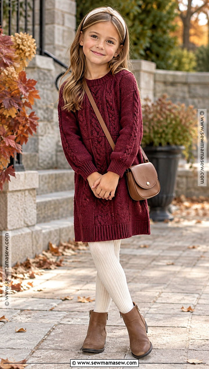 Girls Fall Sweater Dress And Ankle Boots Outfit - 20 fall outfits for girls 7-8