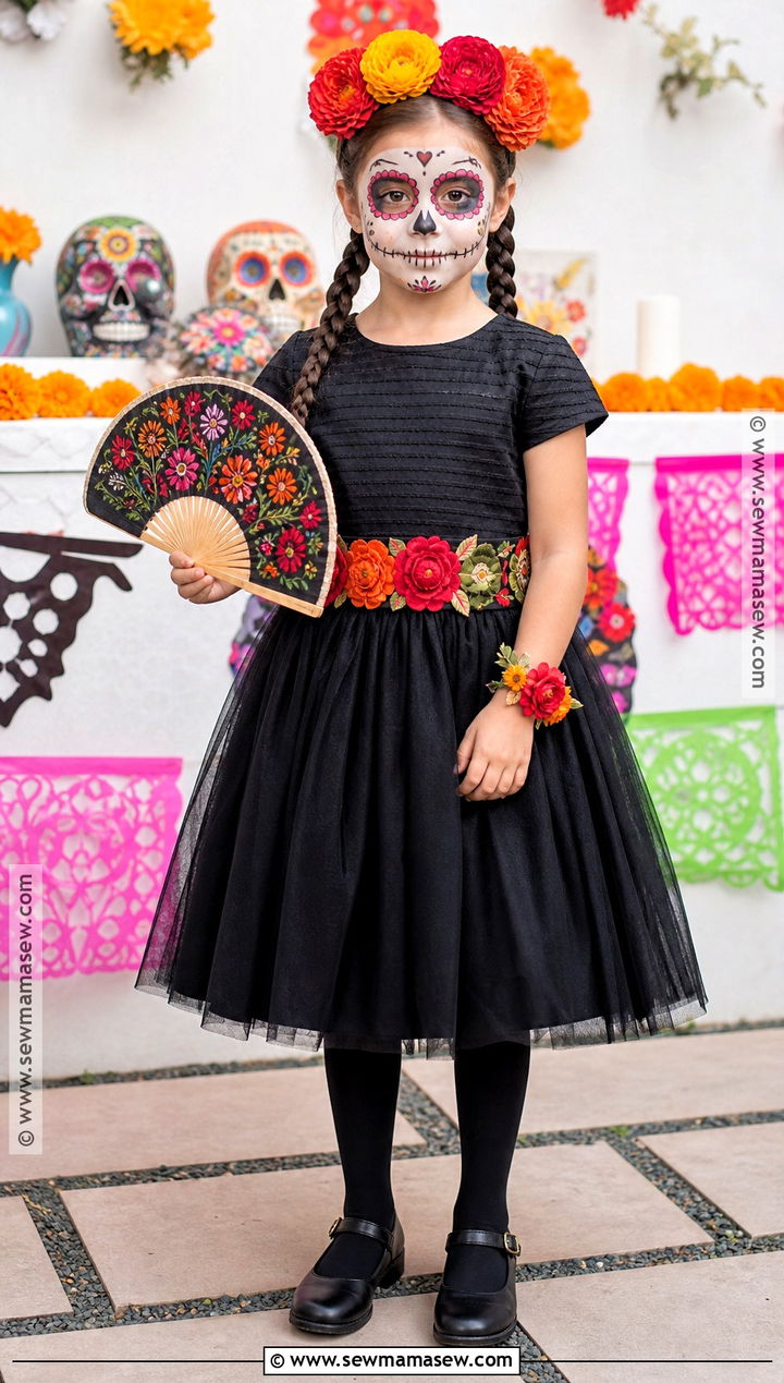 Girls Floral Catrina Outfit - 35 day of the dead outfit ideas