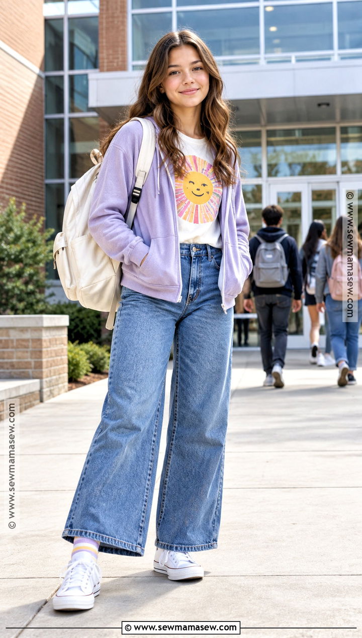 Girls Graphic Tee and Wide Leg Jeans School Outfit - 15 back to school outfits for girls 2026