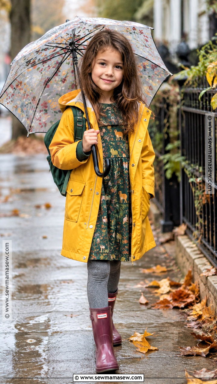Girls Printed Fall Dress With Raincoat And Rain Boots - 20 Girls Fall Dresses