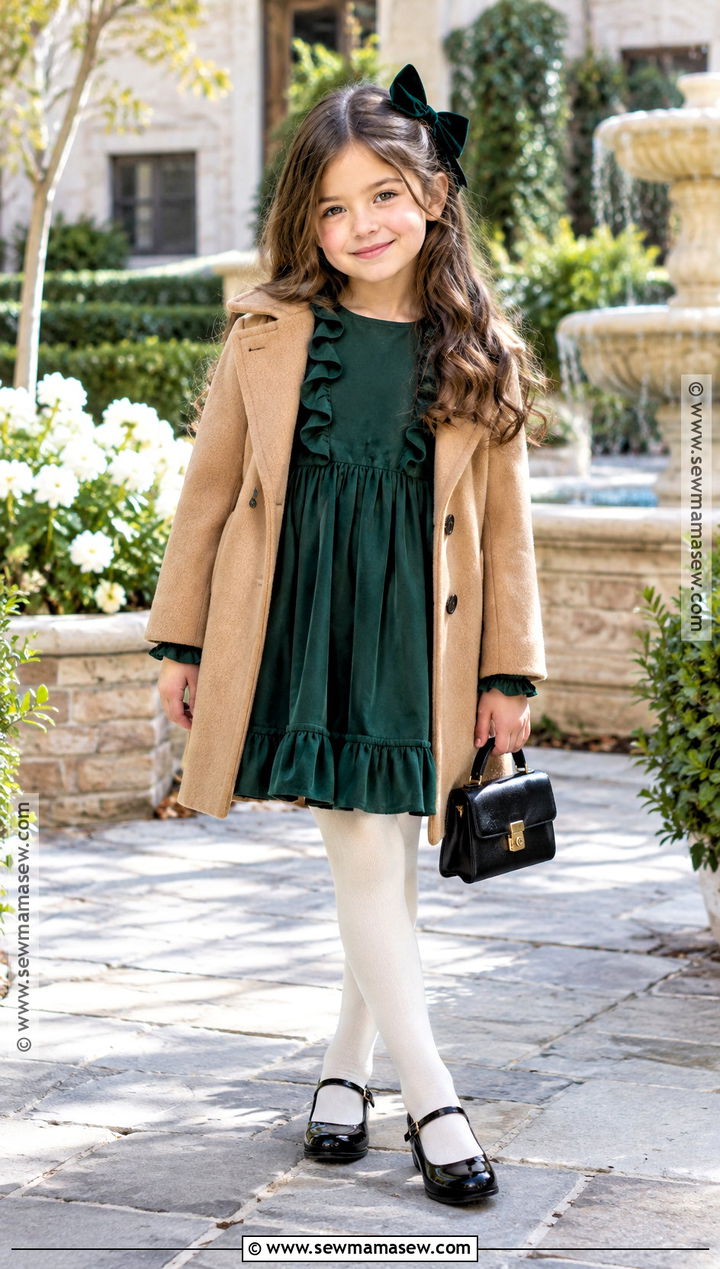 Girls Ruffle Dress With Wool Coat And Mary Janes - 15 girls fall dress ideas