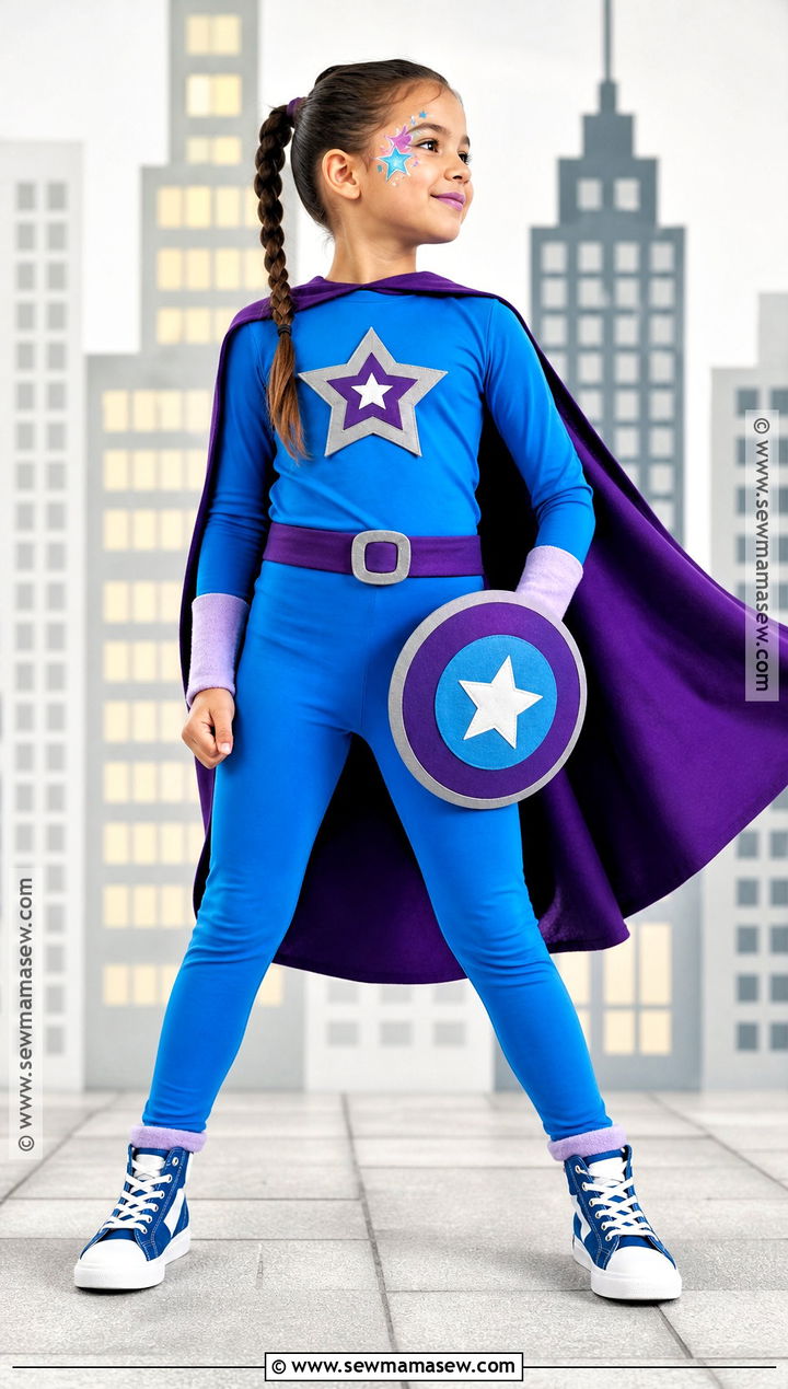 Girls Superhero Costume With Blue Cape - 30 girls costumes
