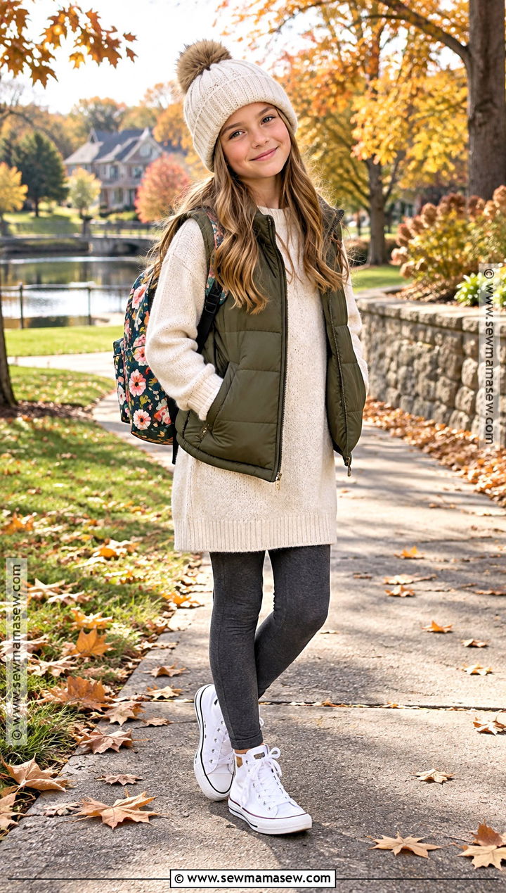 Girls Sweater Dress With Leggings And High Top Sneakers - 15 girls fall dress ideas