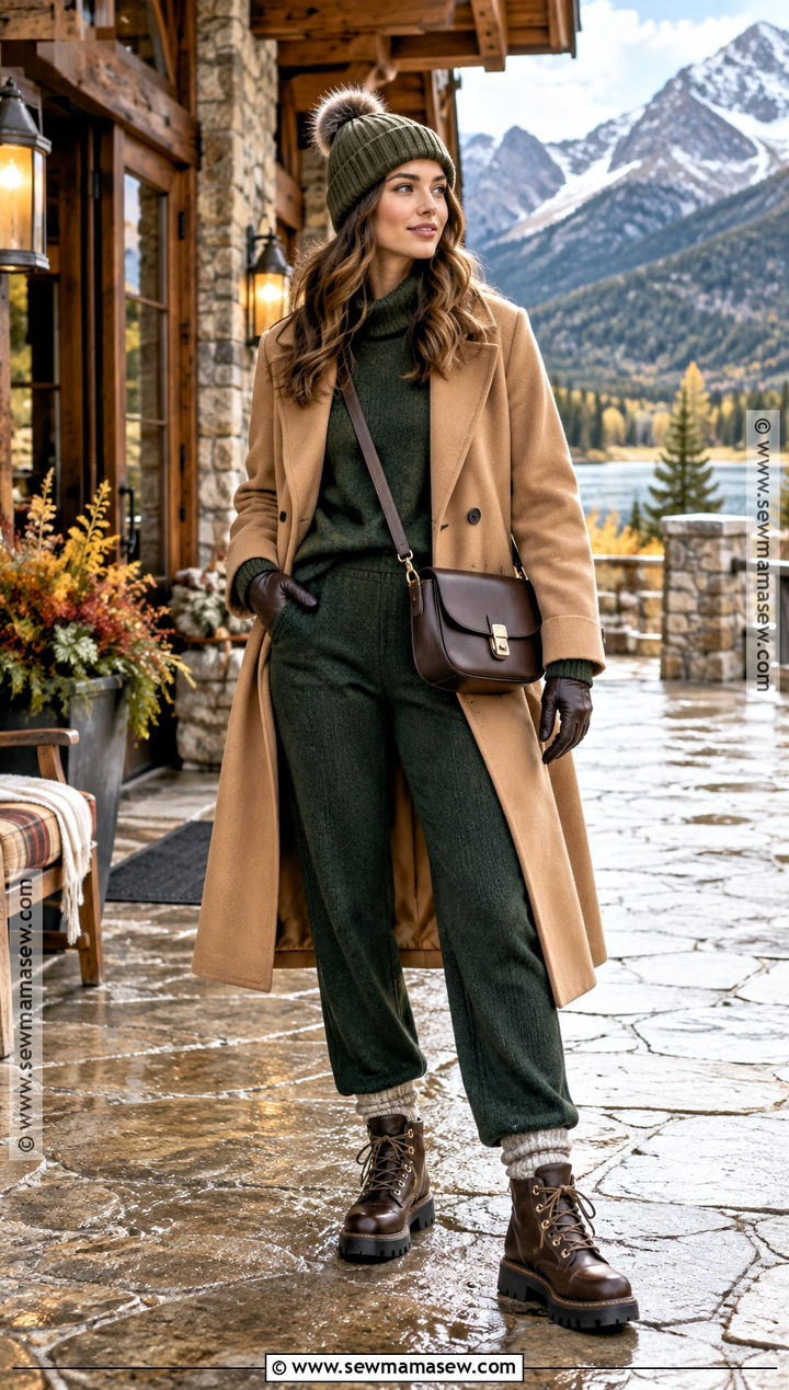 Glacier National Park Wool Coat and Knit Set Outfit - 15 Glacier National Park Outfit Fall Ideas