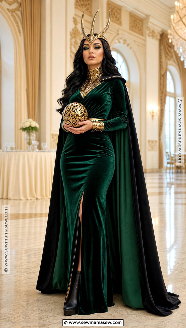 Glam Loki Costume With Green Velvet Dress - 30 Loki Costume Ideas for Females