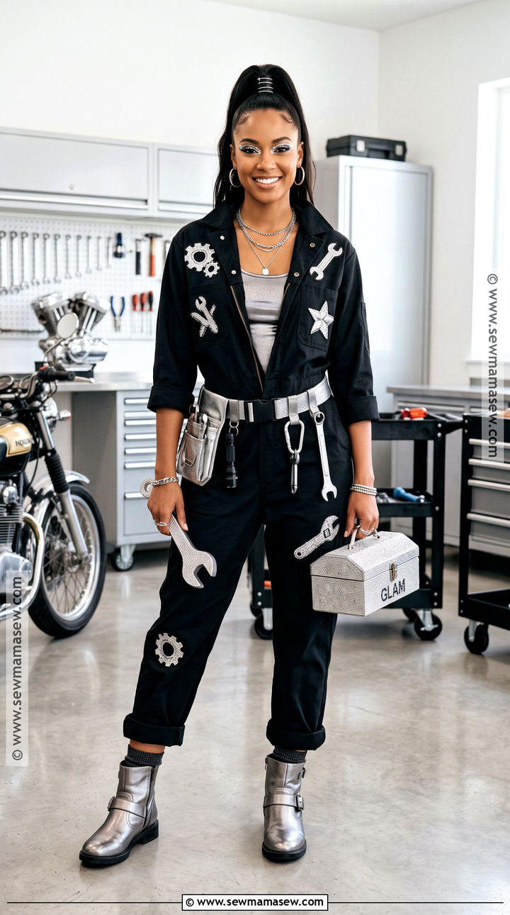 Glam Mechanic Costume With Sequined Coveralls - 30 mechanic costume ideas