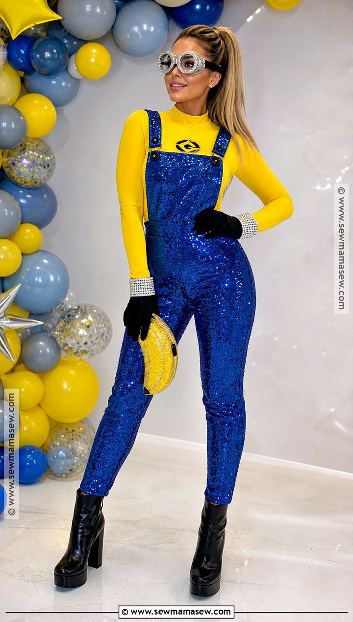 Glam Minion Costume With Sequin Overalls - 30 minons outfit costume ideas