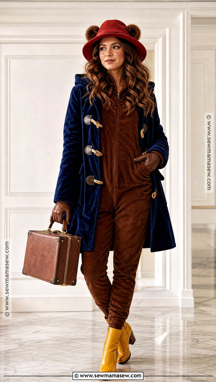 Glam Paddington Costume With Blue Velvet Coat - 35 paddington halloween costume ideas