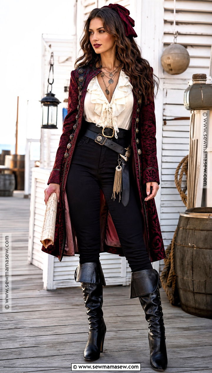 Glam Pirate Costume With Brocade Coat - 30 Fashion Halloween Costumes
