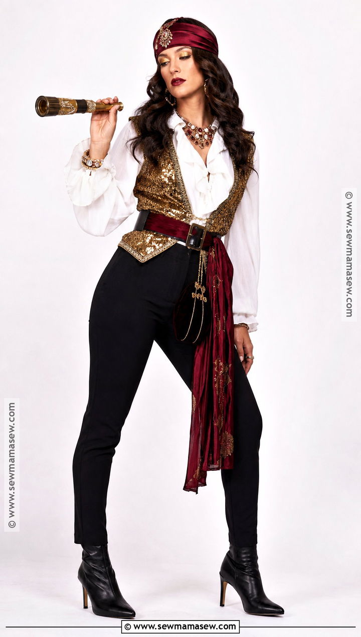 Glam Pirate Costume With Sequined Vest - 30 last minute pirate costume ideas