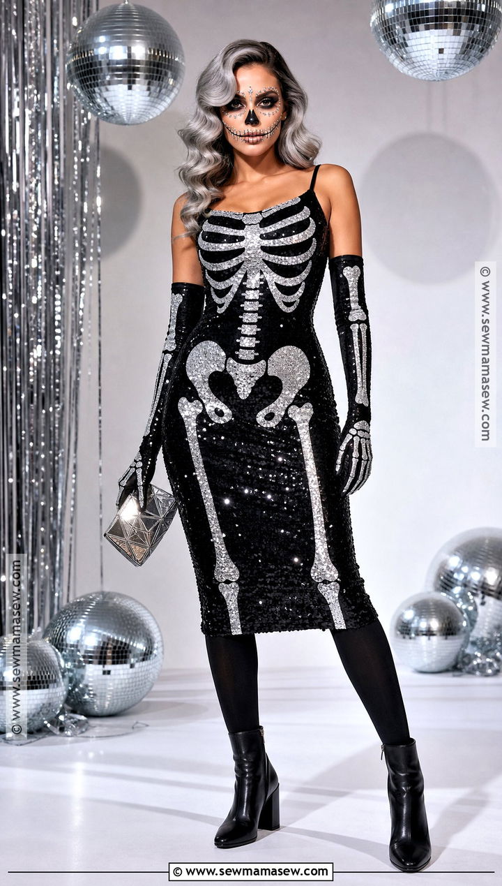 Glam Skeleton Costume With Sequin Dress - 40 skeleton costume ideas