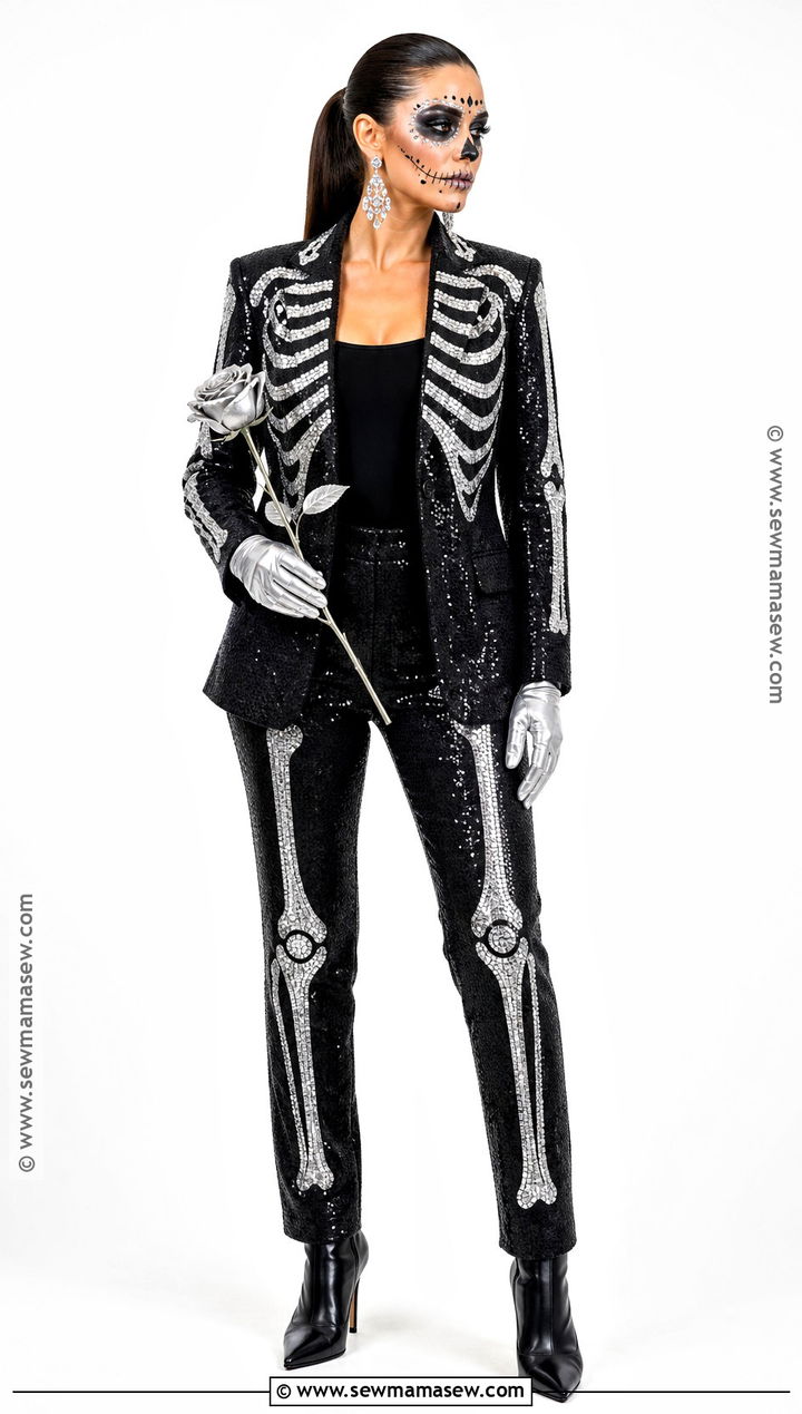 Glam Skeleton Costume With Sequin Suit - 40 aesthetic halloween costumes