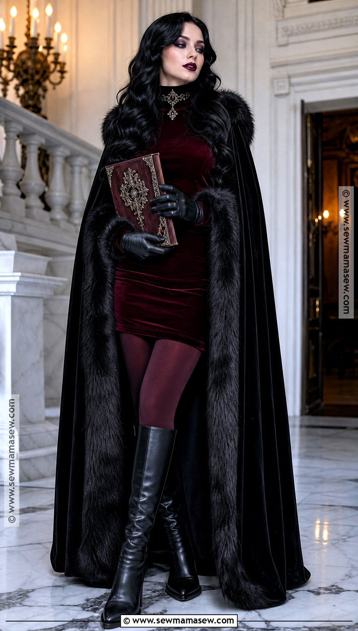 Glam Vampire Costume With Faux Fur Cape - 40 warm halloween costumes