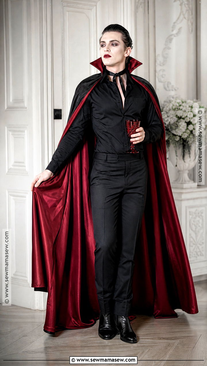 Glam Vampire Costume With Red Cape - 30 Easy Homemade Halloween Costumes