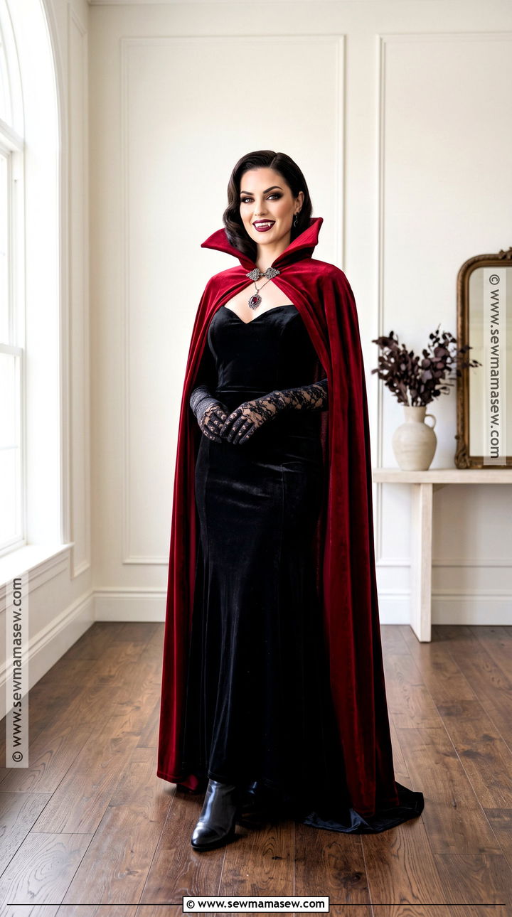 Glam Vampire Costume With Red Cape - 30 Halloween Dress Up Ideas