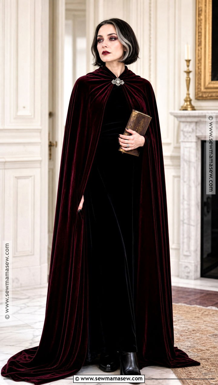 Glam Vampire Costume With Red Cape - 30 short hair costume ideas halloween
