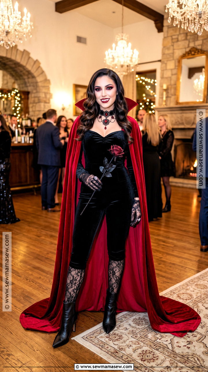 Glam Vampire Costume With Red Cape - 30 slay halloween costumes