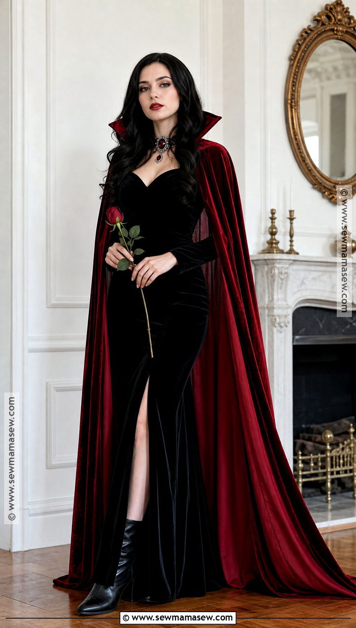 Glam Vampire Costume With Red Cape - 30 Trending Halloween Costumes