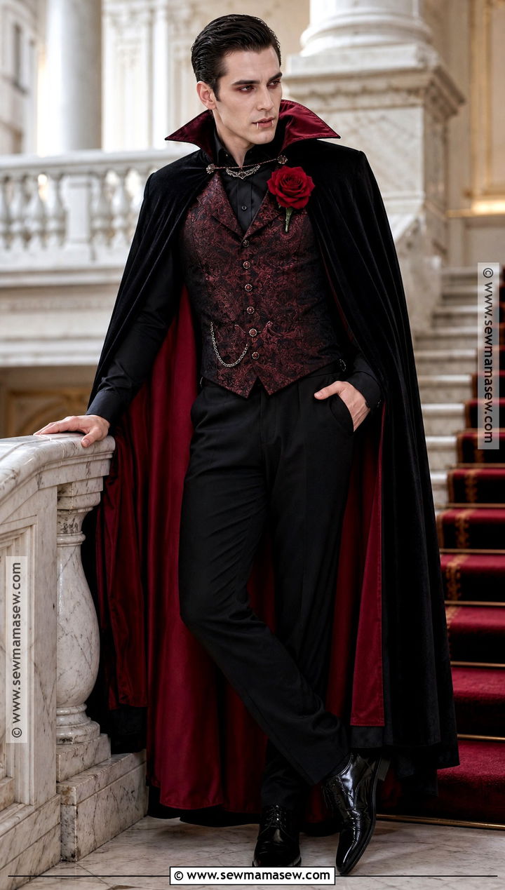 Glam Vampire Costume With Red Cape - 35 Halloween Costume Ideas for Men