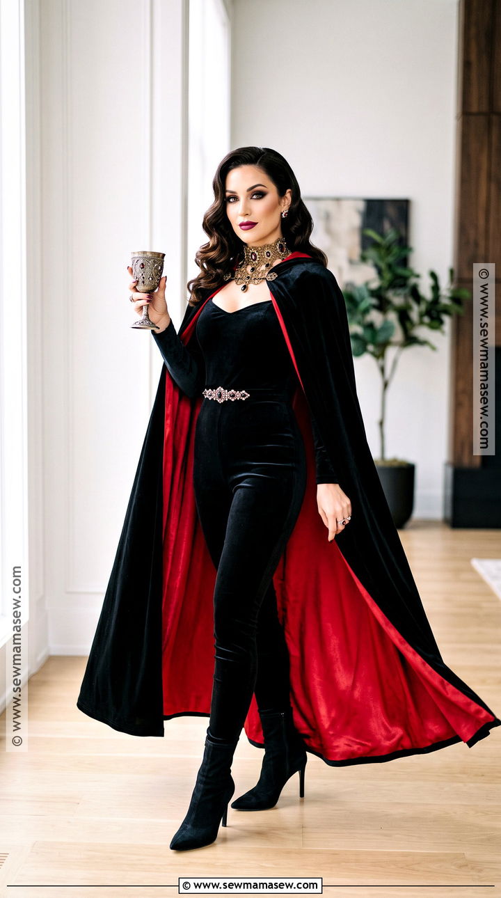Glam Vampire Costume With Red Cape - 35 Halloween Costume Ideas for Women