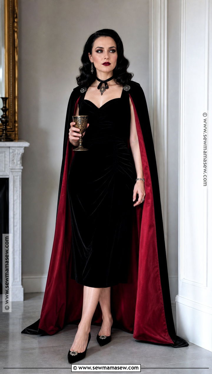 Glam Vampire Costume With Red Cape - 35 Halloween Costumes Women Easy