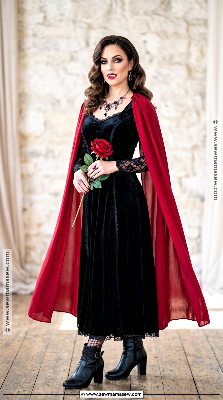 Glam Vampire Costume With Red Cape - 35 last minute costume ideas for women