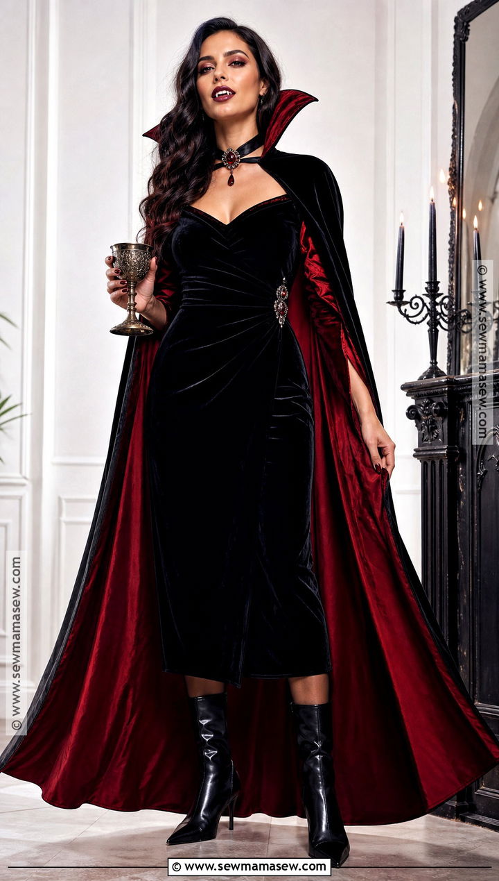 Glam Vampire Costume With Red Cape - 35 womens halloween costume ideas