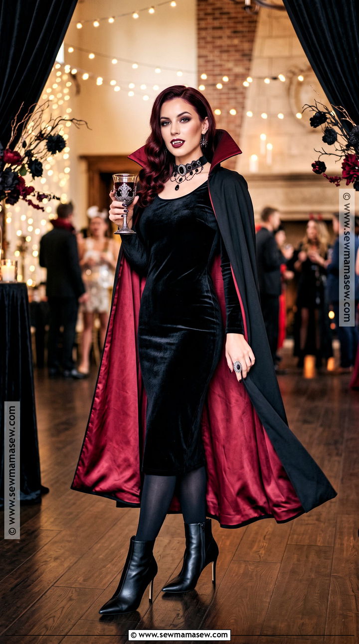 Glam Vampire Costume With Red Cape - 40 aesthetic halloween costumes