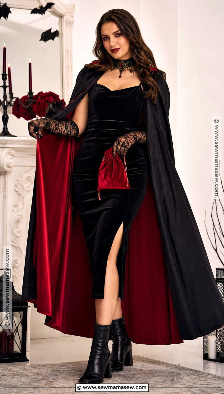Glam Vampire Costume With Red Cape - 40 college halloween costume ideas brunette