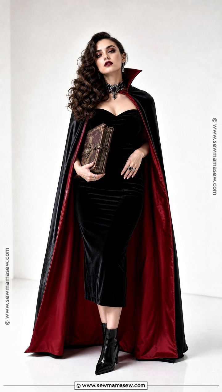 Glam Vampire Costume With Red Cape - 40 curly hair halloween costume ideas