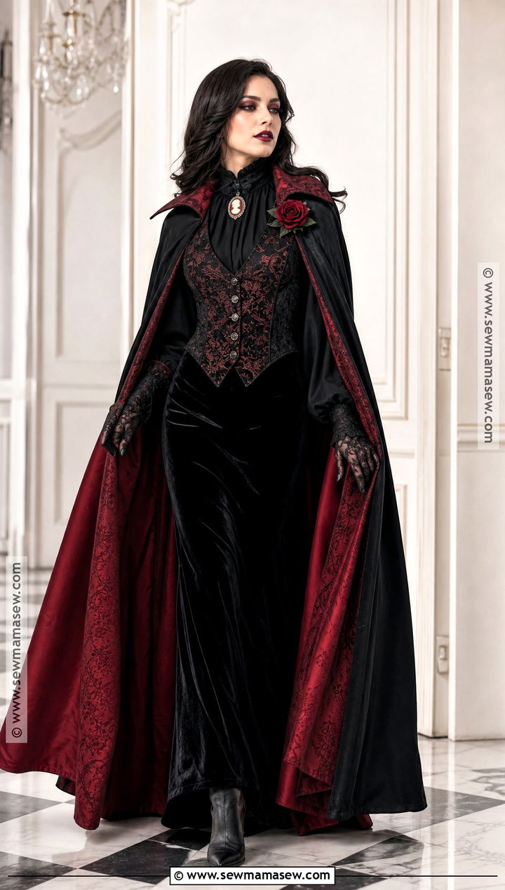 Glam Vampire Costume With Red Cape - 40 Modest Halloween Costumes