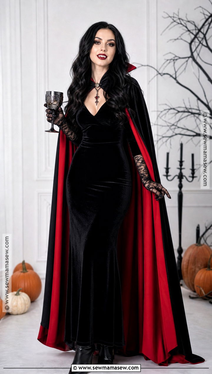 Glam Vampire Costume With Red Cape - 45 cool halloween costumes