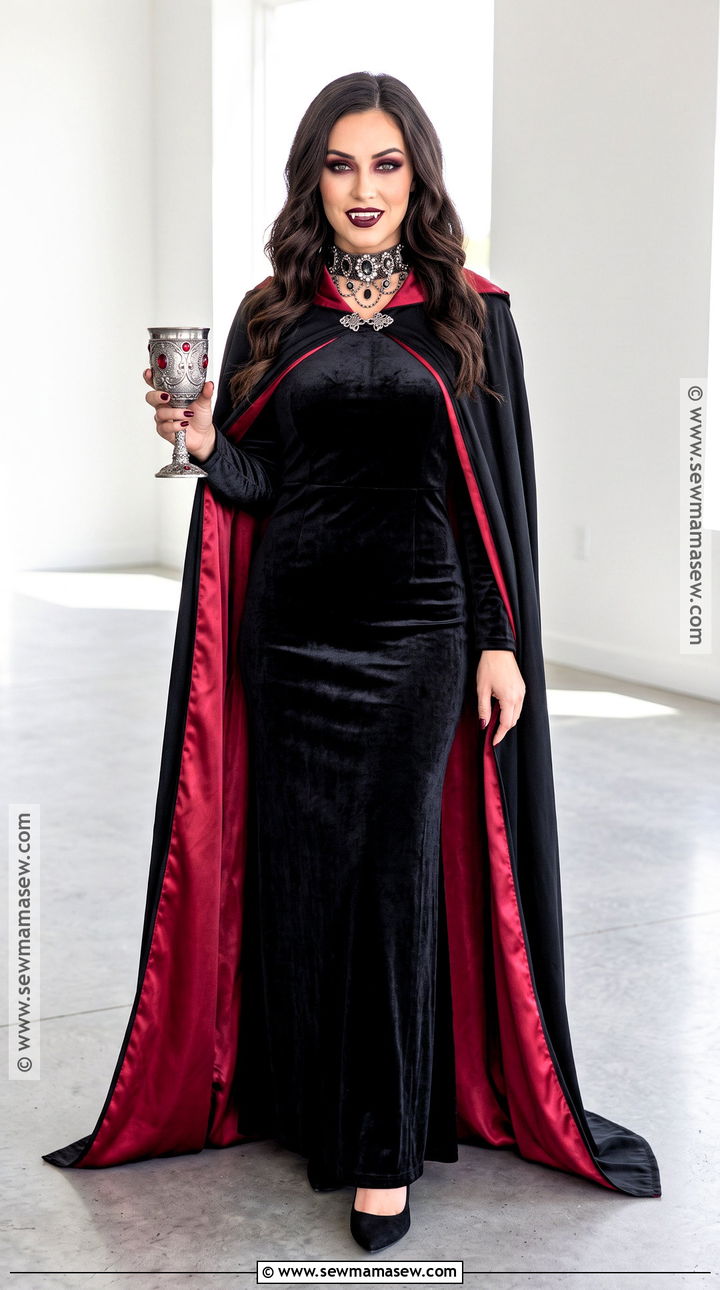 Glam Vampire Costume With Red Cape - 45 women halloween costume ideas