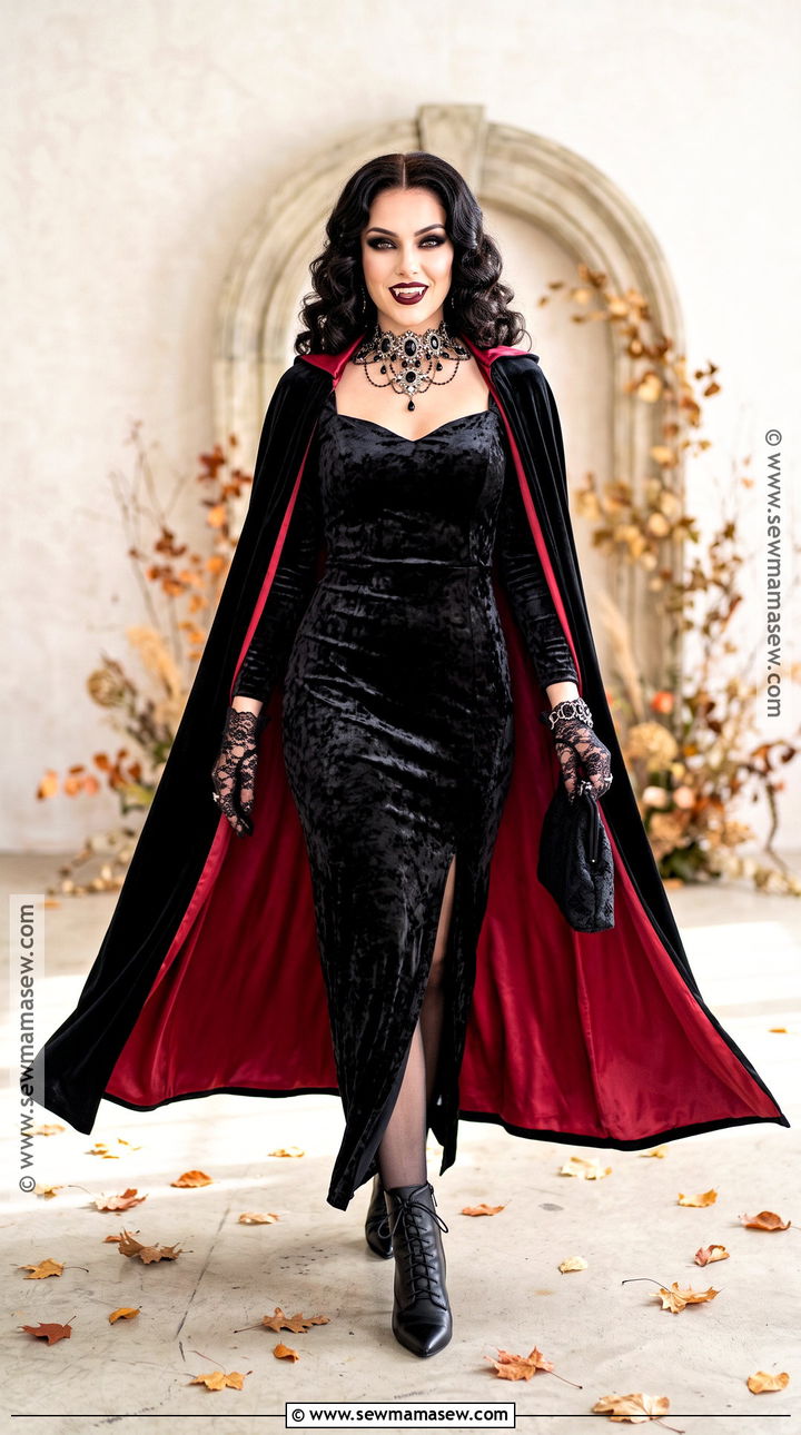 Glam Vampire Costume With Red Cape - 50 costume ideas