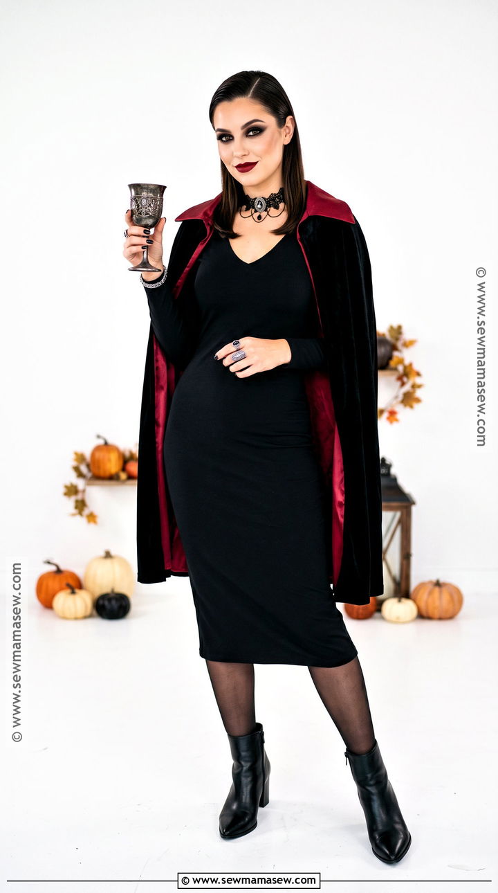 Glam Vampire Costume With Red Cape - 50 easy halloween costumes for women