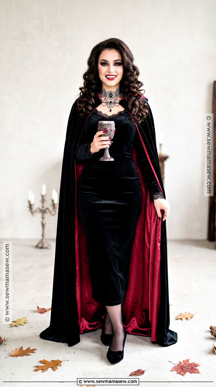 Glam Vampire Costume With Red Cape - 50 halloween costume ideas