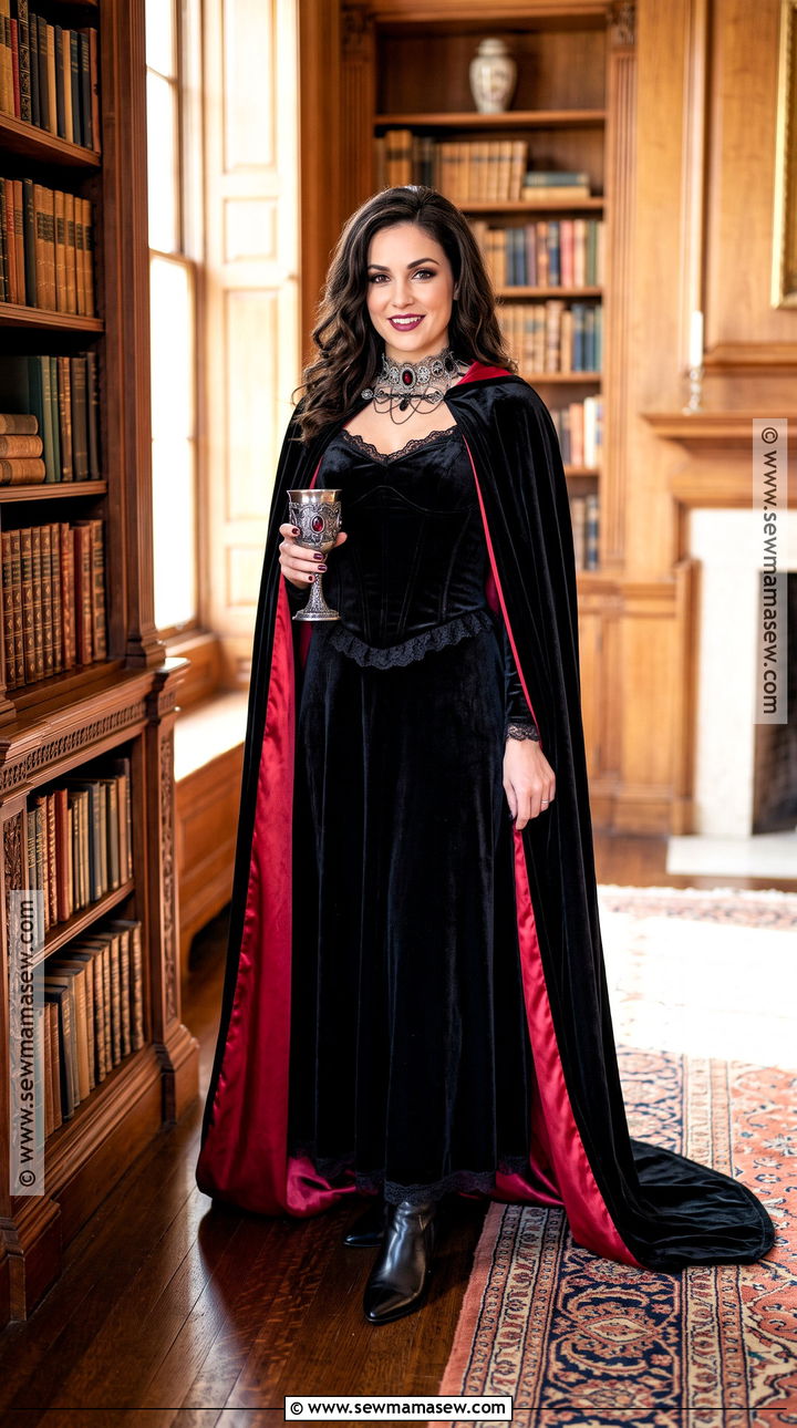 Glam Vampire Costume With Red Cape - 30 Creative Costume Ideas for Women