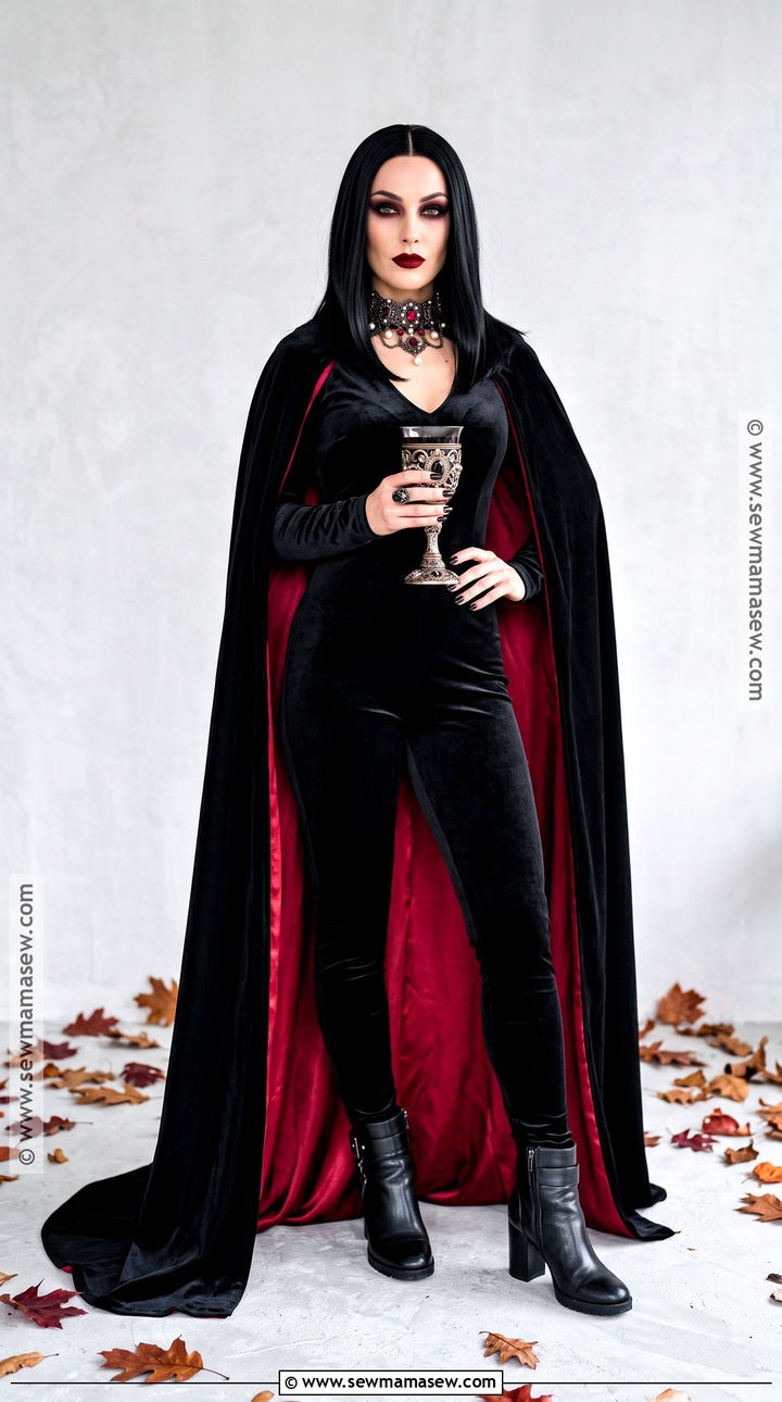 Glam Vampire Costume With Red Cape - 50 halloween costumes ideas