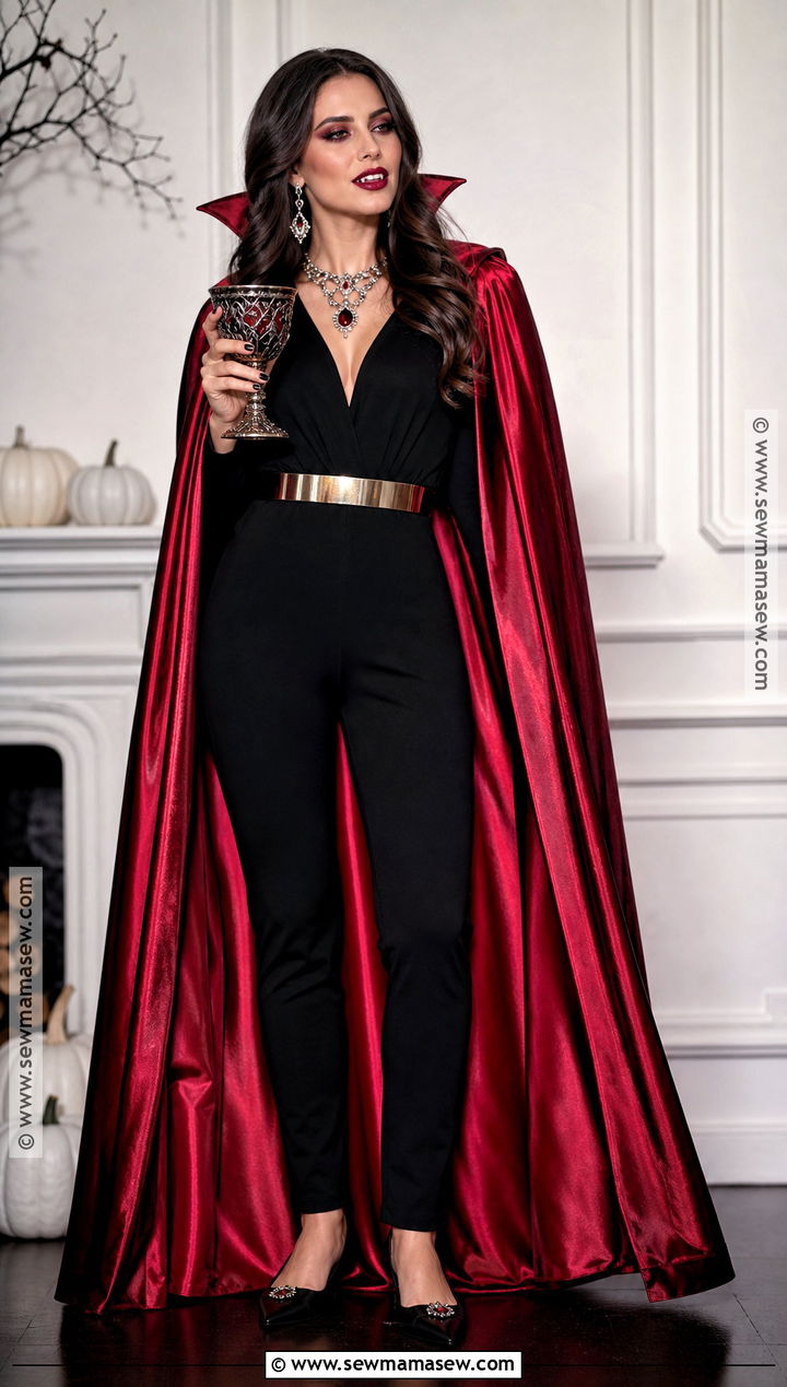 Glam Vampire Costume With Red Cape - 50 vampire costume ideas