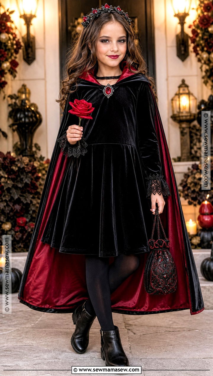 Glam Vampire Costume With Red Cape - 30 Cute Girl Halloween Costumes