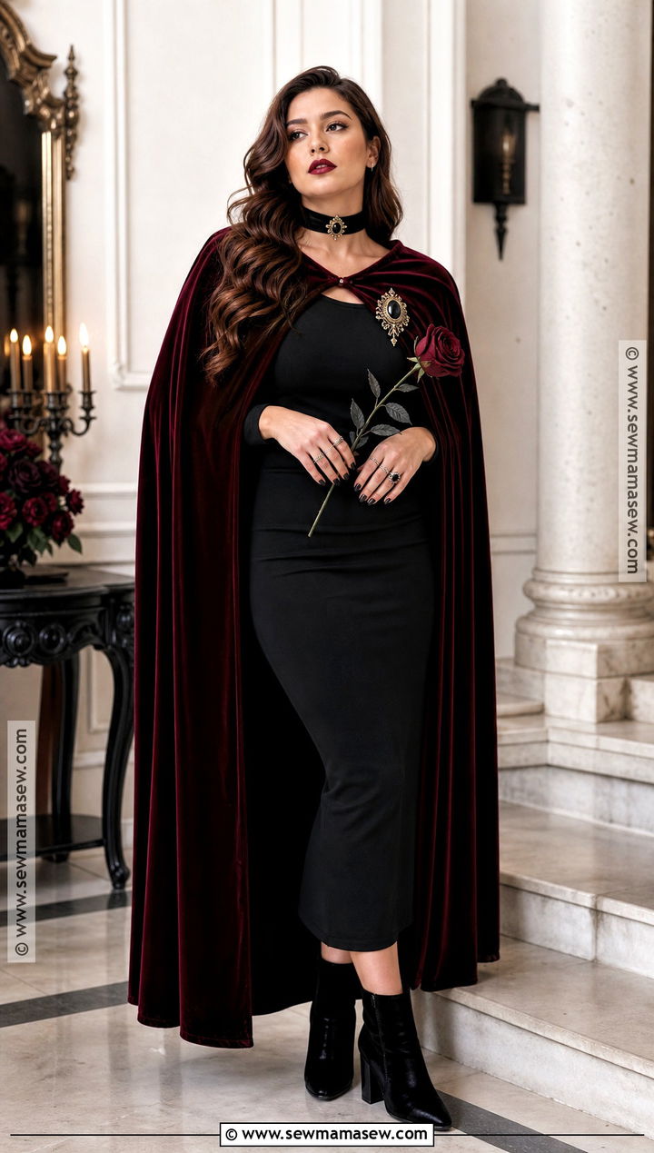 Glam Vampire Costume With Velvet Cape - 30 dark red hair halloween costumes