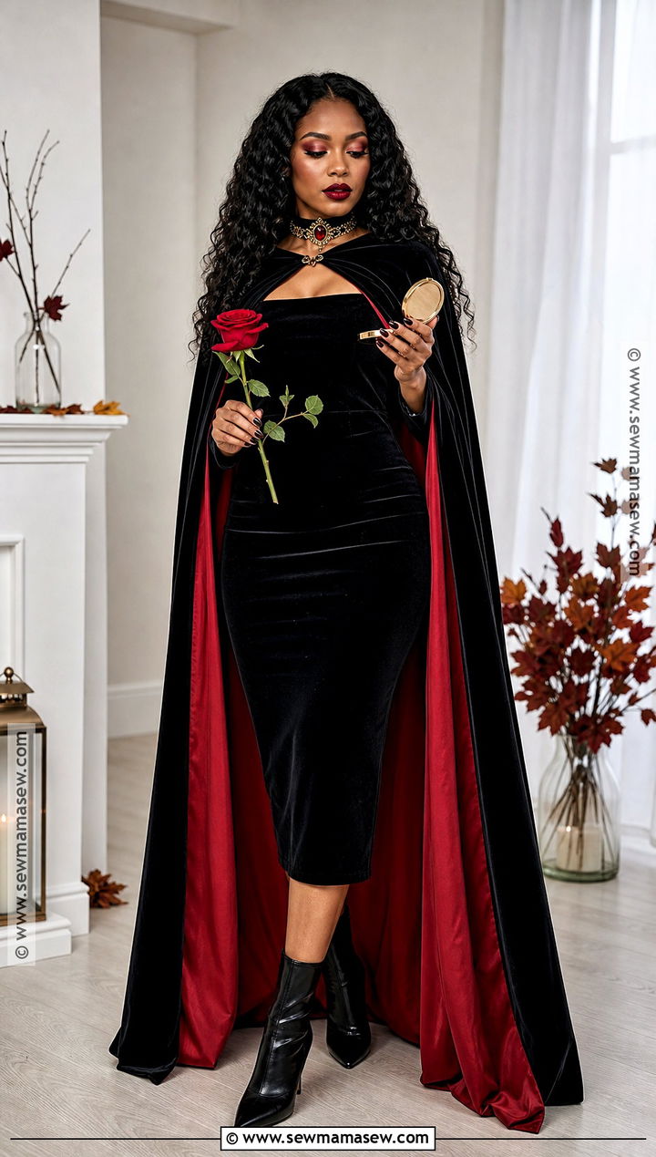 Glam Vampire Halloween Costume With Red Cape - 45 halloween costumes for black women