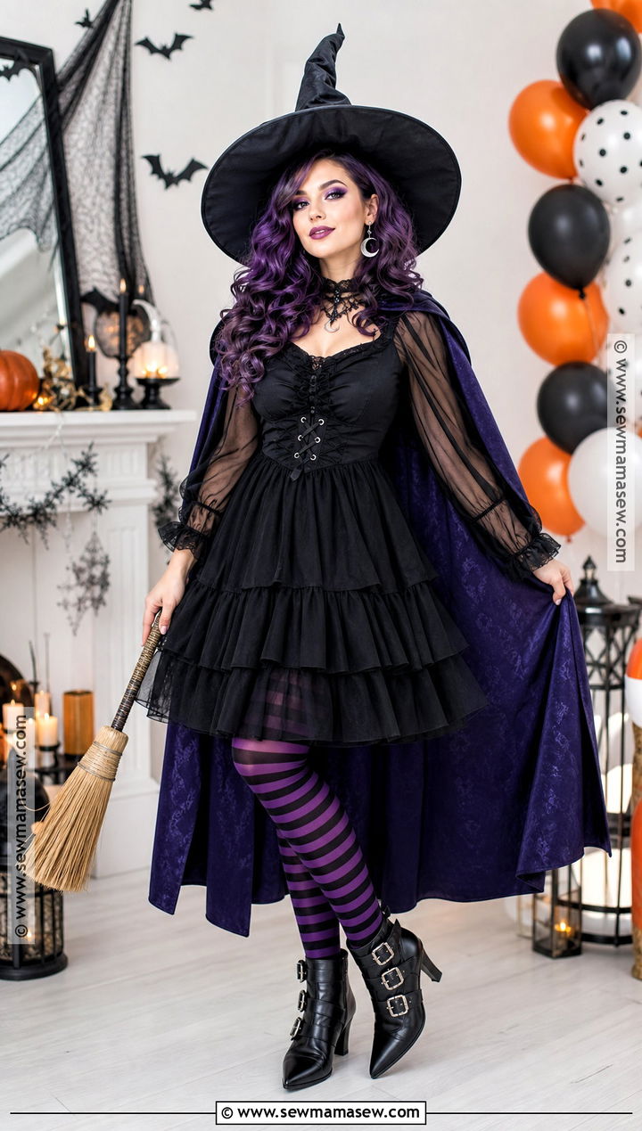Glam Witch Costume With Purple Curls - 30 curly hair costumes halloween