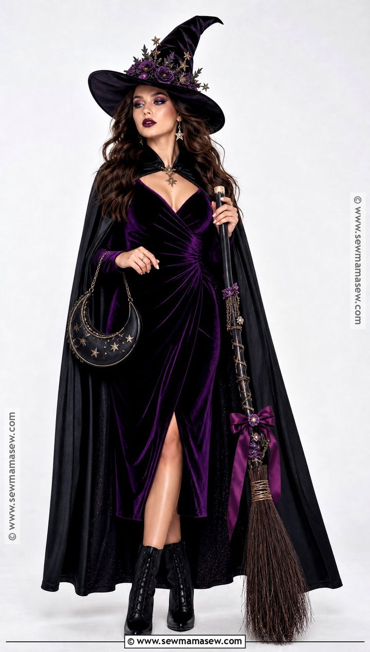 Glam Witch Costume With Purple Velvet Dress - 35 pretty halloween costumes
