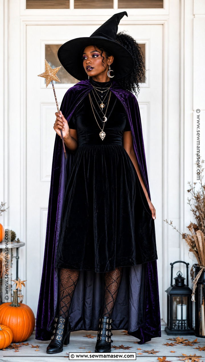 Glam Witch Halloween Costume With Purple Cape - 45 halloween costumes for black women