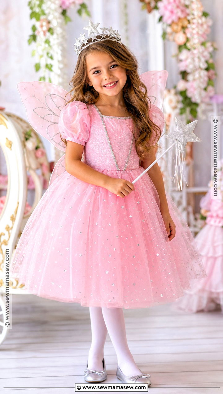 Glinda Pink Fairy Costume With Crown - 30 halloween costumes girls for kids