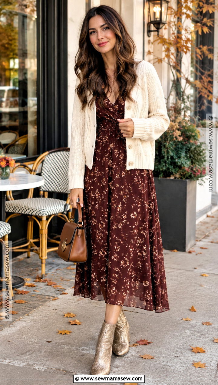 Glitter Boots With Floral Midi Dress - 15 Glitter Boots Fall Fashion
